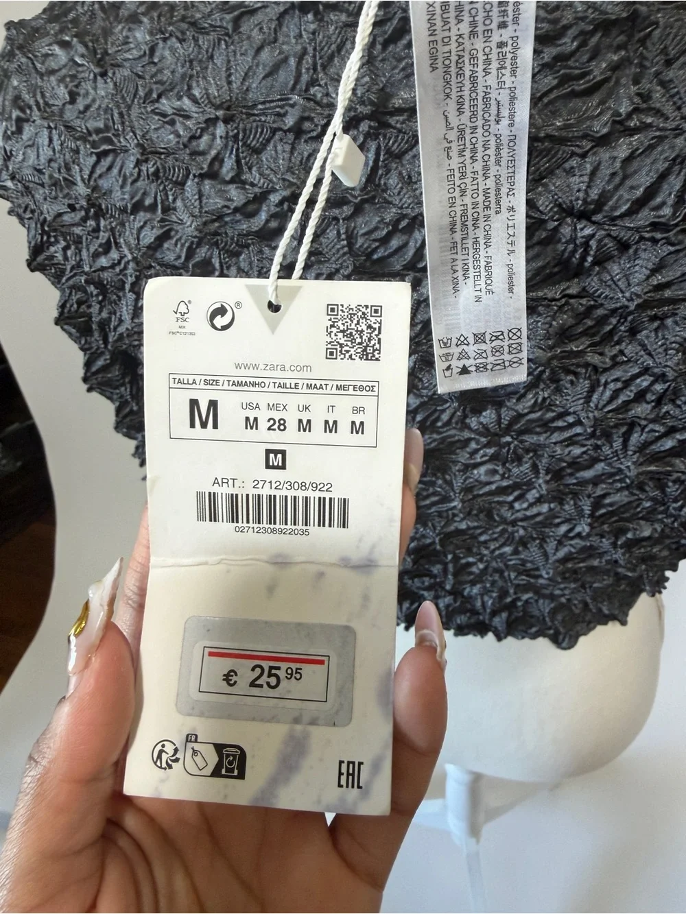 Textured Black Cropped Long Sleeve Top